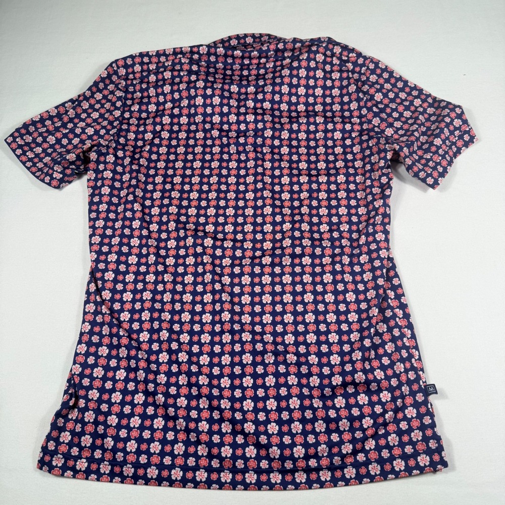 Mizzen + Main Polo Shirt S Navy Blue Floral Short Sleeve Trim Fit Performance - Picture 10 of 11